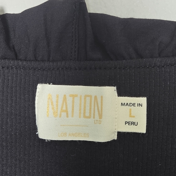 Nation LTD Fanny Ruffle Black Tie-Front Long Sleeve Ribbed Top Jet Black Size L - Picture 5 of 8
